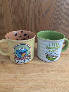 Sesame Street Mugs- Cookie Monster and Oscar the Grouch 18 oz Mugs-Bundle